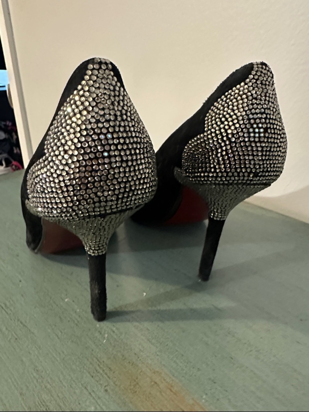 Vintage Black Rhinestone Accent Women's Pointed Toe Heels